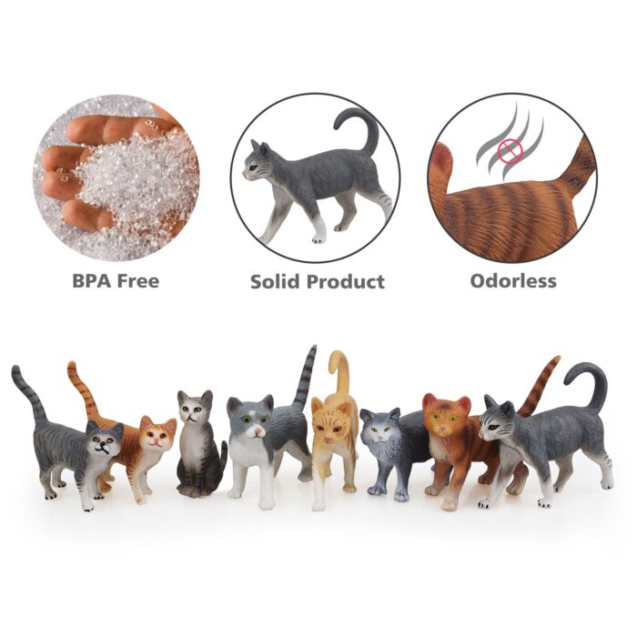 8PCS Grey and Orange Cat Figurines, Realistic Small Cat Figures Toy Set - Image 7