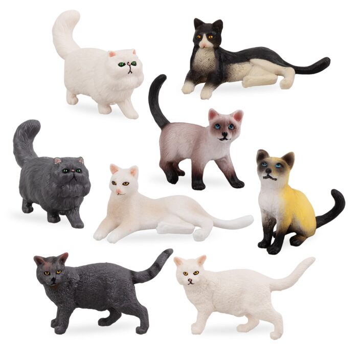 8PCS Small Black White Cat Figurines, Realistic Educational Cat Figures Toy Set - Image 2