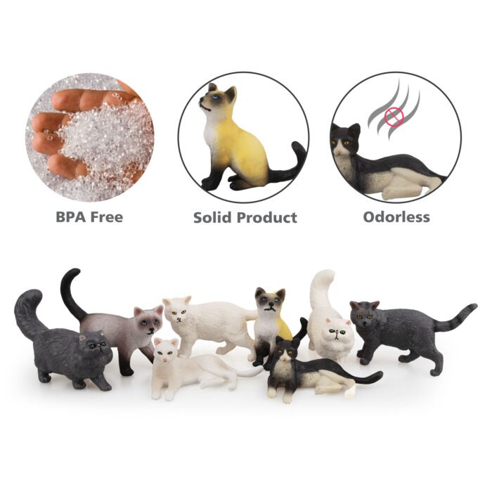 8PCS Small Black White Cat Figurines, Realistic Educational Cat Figures Toy Set - Image 7