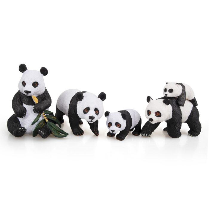 4PCS Solid Panda Figurines Toy Set, 2-4" Realistic Plastic Safari Animals Figures Family Set with Bamboo & Baby Pandas