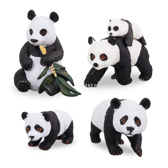 4PCS Solid Panda Figurines Toy Set, 2-4" Realistic Plastic Safari Animals Figures Family Set with Bamboo & Baby Pandas - Image 5