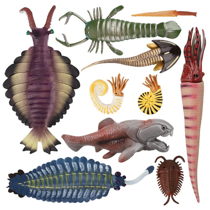 10PCS Cambrian Sea Creature Animal Figurines, Plastic Ancient Marine Animal Toy Figures with Dunkleosteus,Cephalaspis,Opabinia, Prehistoric Educational Learning Toys