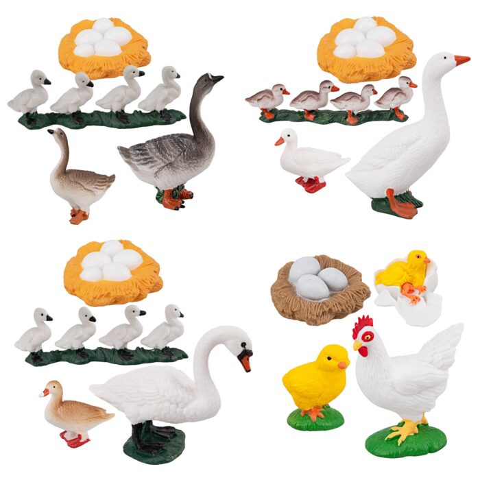 16PCS Farm Animals Figurines Life Cycle of Chicken Hen Duck Goose White Swan, Plastic Safariology Growth Cycle Eggs Figures