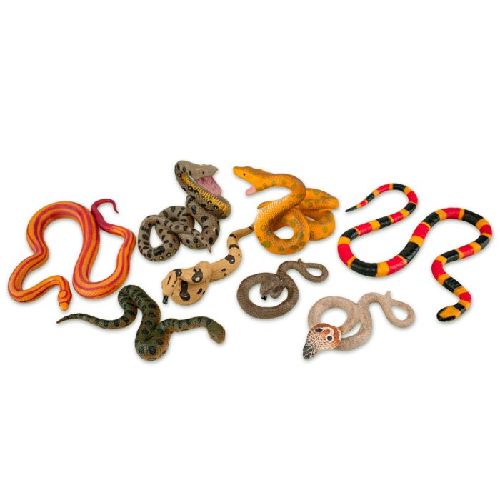 8PCS Snake Figures Safari Animal Figurines, Plastic Realistic Forest Woodland Jungle Zoo Animals Toy Set with Cobra Python Figure