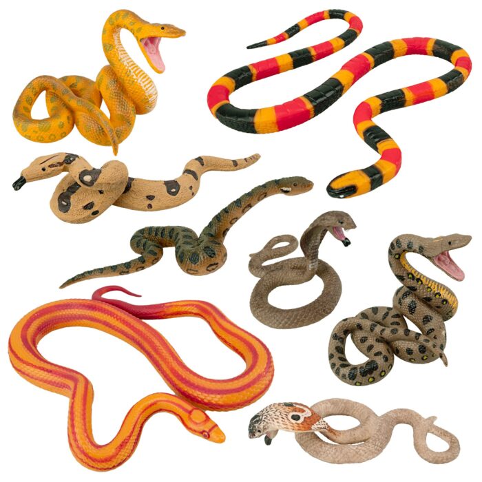 8PCS Snake Figures Safari Animal Figurines, Plastic Realistic Forest Woodland Jungle Zoo Animals Toy Set with Cobra Python Figure - Image 2