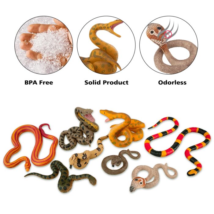 8PCS Snake Figures Safari Animal Figurines, Plastic Realistic Forest Woodland Jungle Zoo Animals Toy Set with Cobra Python Figure - Image 7