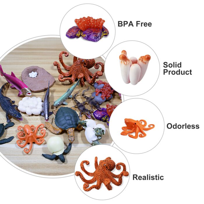 17PCS Sea Animal Life Cycle Figurines of Green Sea Turtle Crocodile Octopus Salmon Fish, Plastic Marine Figures Toy Kit - Image 4