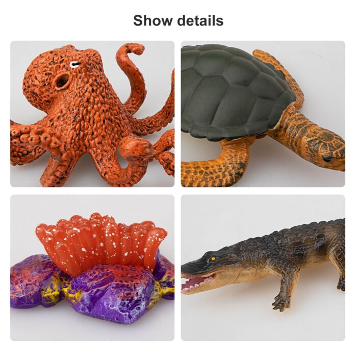 17PCS Sea Animal Life Cycle Figurines of Green Sea Turtle Crocodile Octopus Salmon Fish, Plastic Marine Figures Toy Kit - Image 5