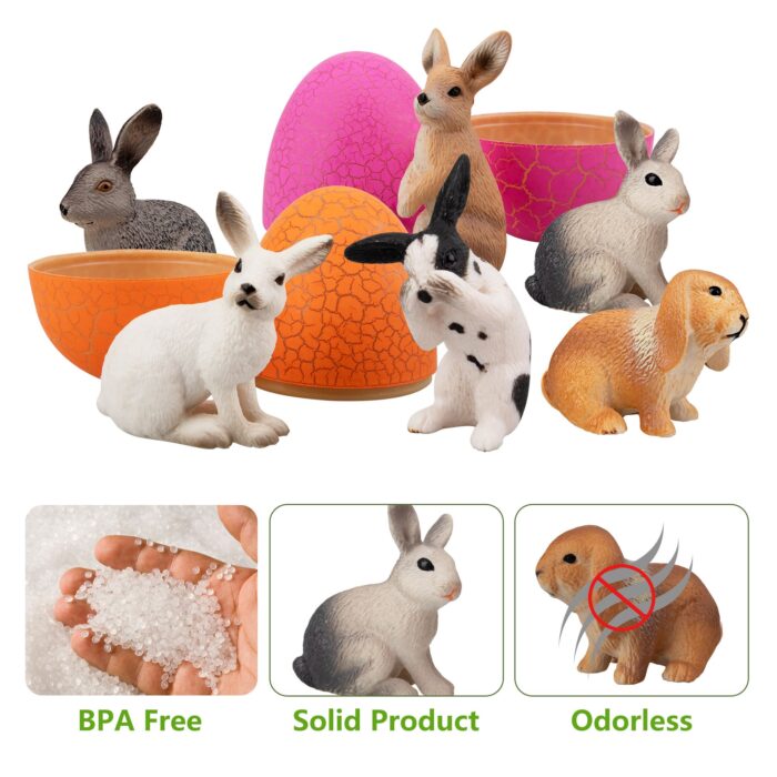 TOYMANY 6PCS Easter Bunny Rabbit Figures with Easter Eggs, Small Rabbit Figurines - Farm Animal Toy Cake Topper Party Favor for Kids Toddlers - Image 8