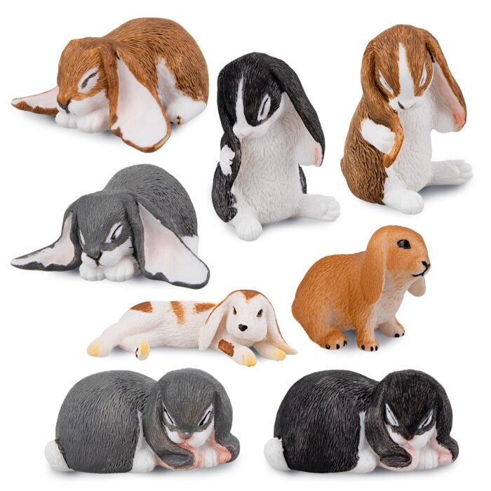 8PCS Rabbit Figures Lop Bunny Toy Figurines for Easter