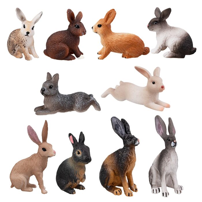 10PCS Easter Bunny Rabbit Figures Hare Figurines